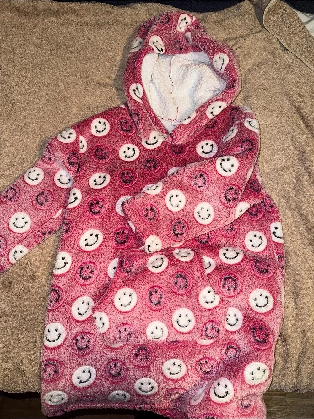 Catherine Malandrino Girls Pink & White Smiley Hooded Jacket Size Small/Medium